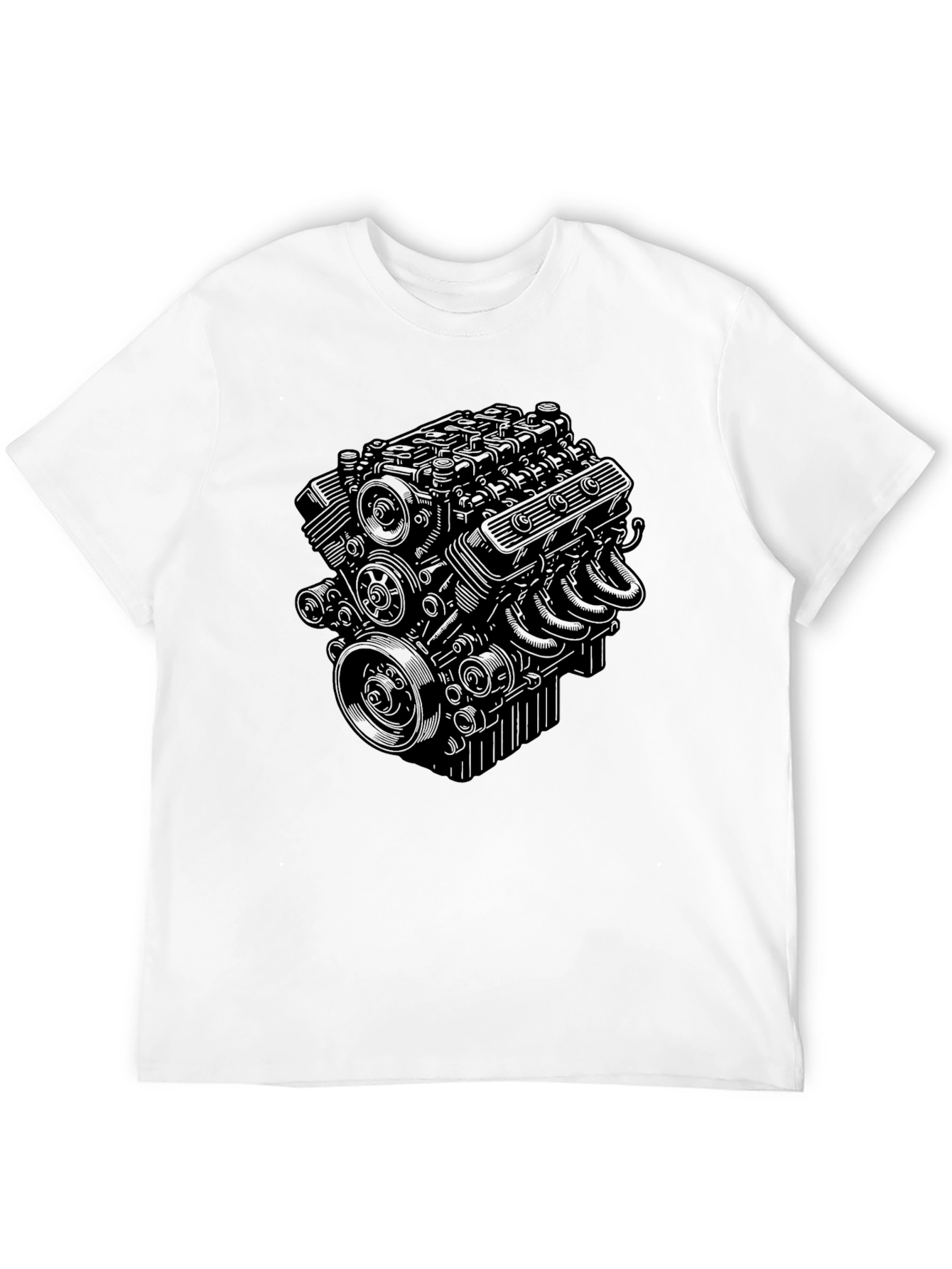Black Engine Print Tee - Automotive Enthusiast Style