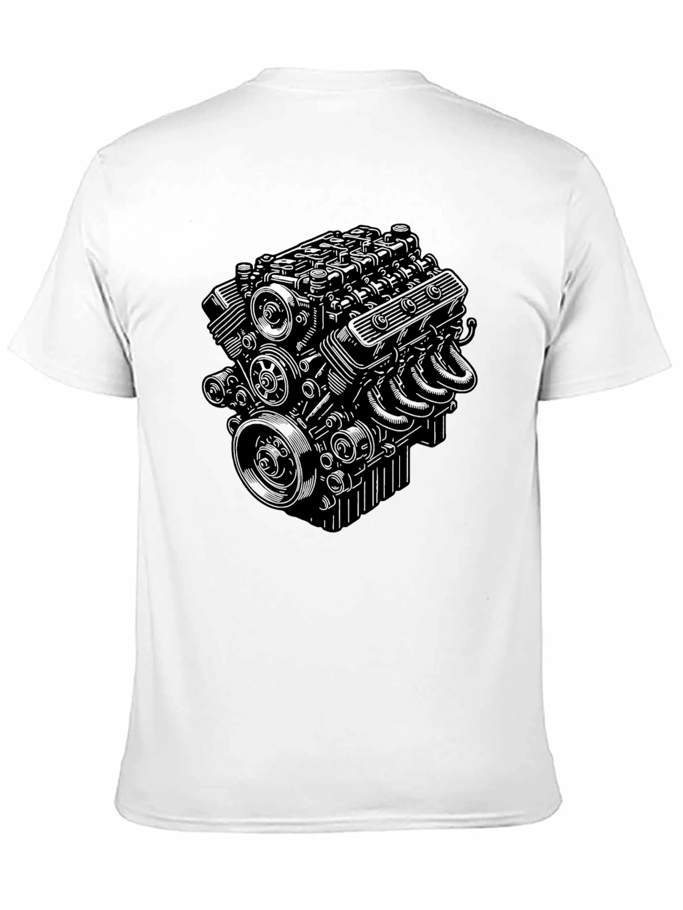 Black Engine Print Tee - Automotive Enthusiast Style