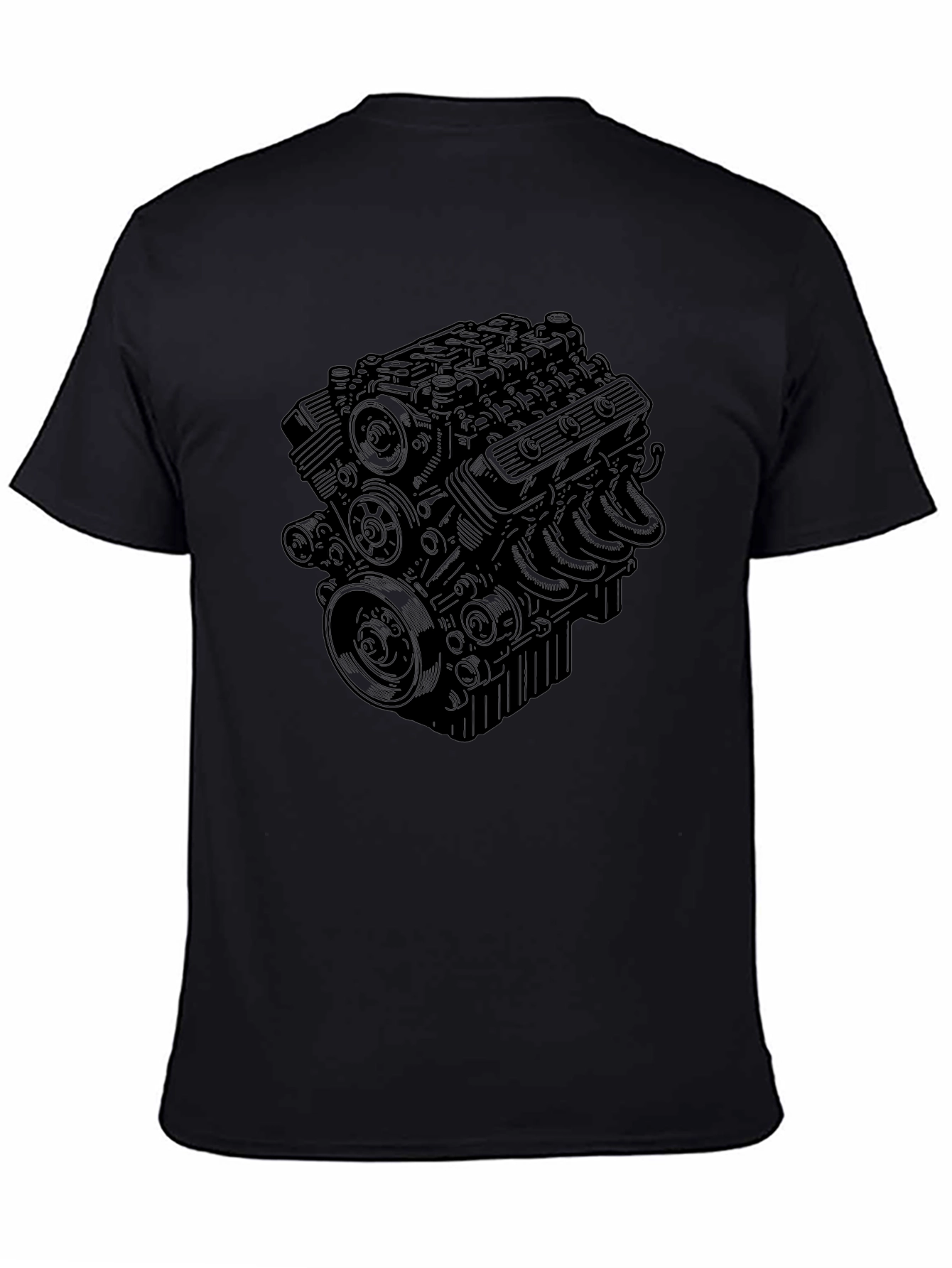 Black Engine Print Tee - Automotive Enthusiast Style
