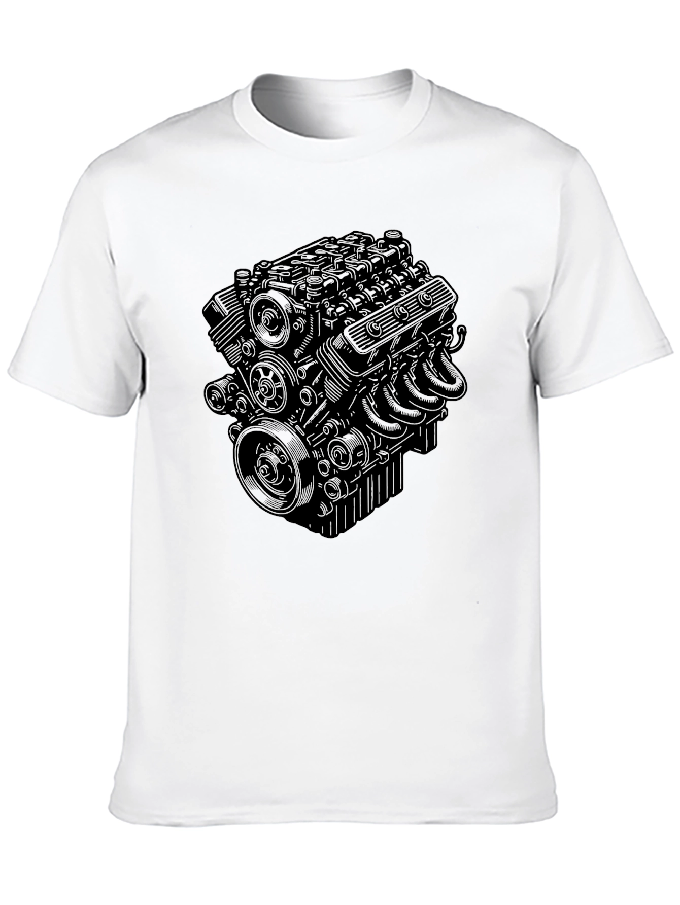 Black Engine Print Tee - Automotive Enthusiast Style
