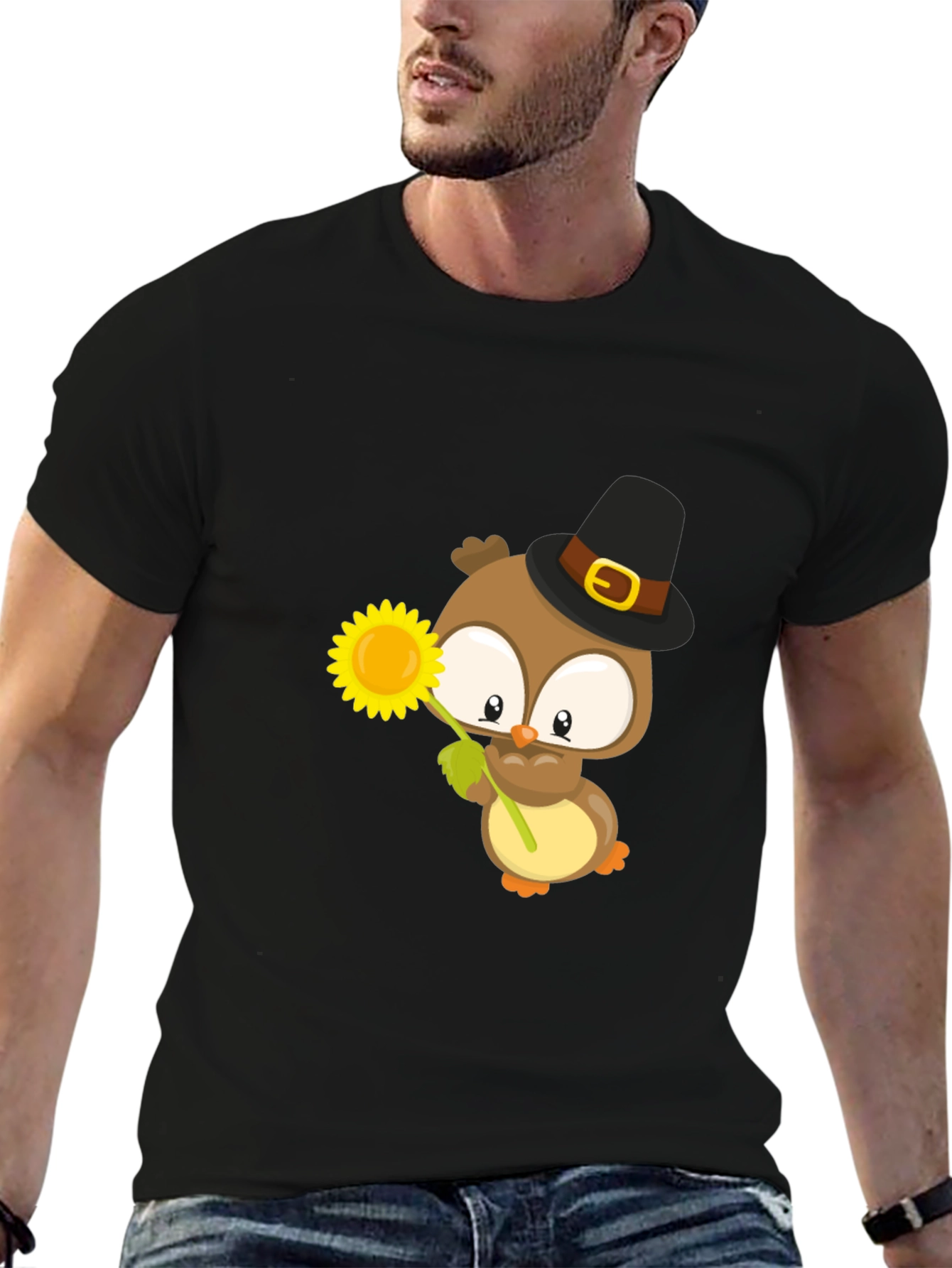 Owl With Sunflower Graphic Tee