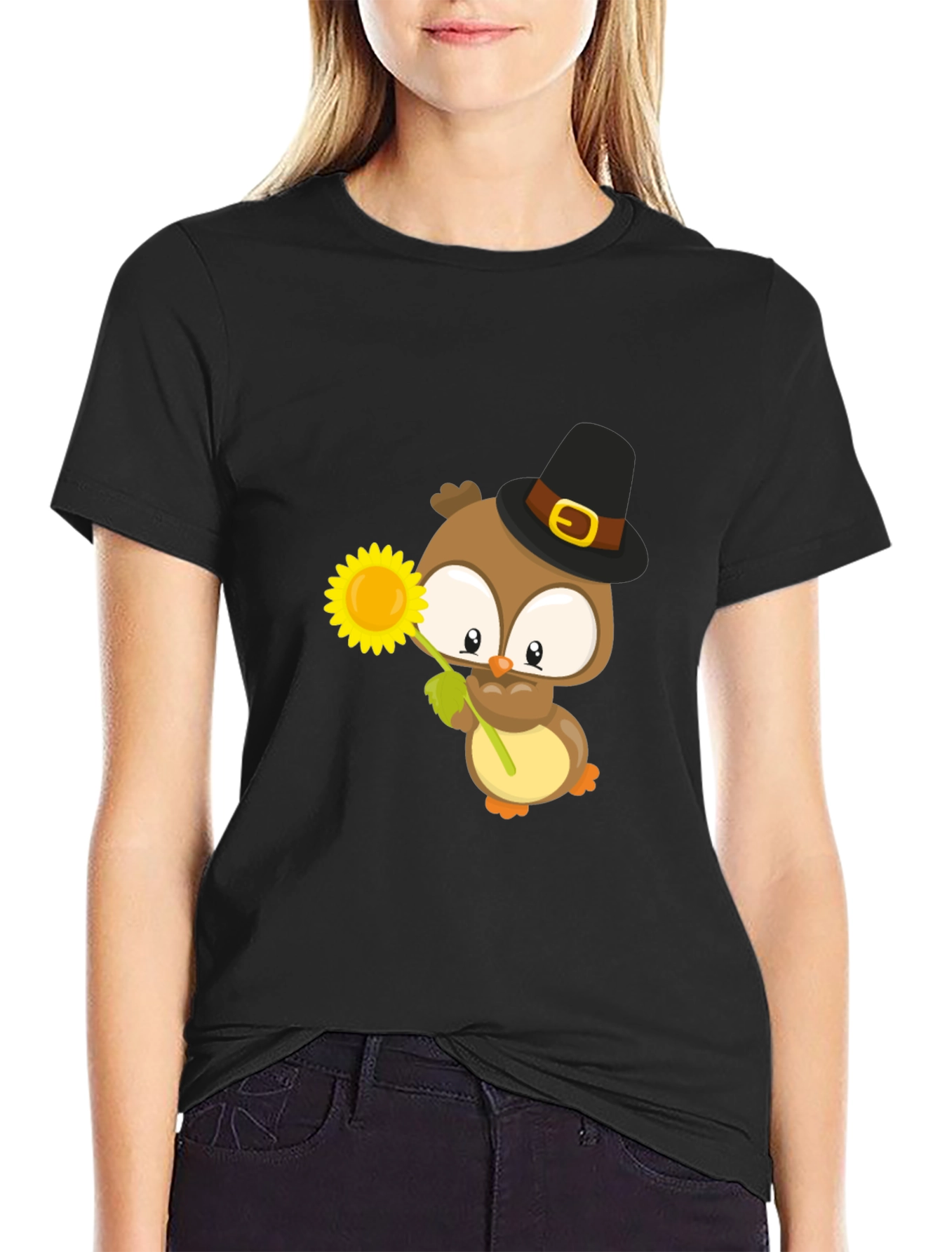 Owl With Sunflower Graphic Tee