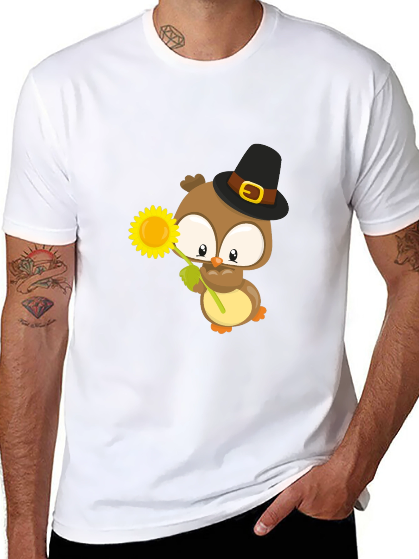 Owl With Sunflower Graphic Tee