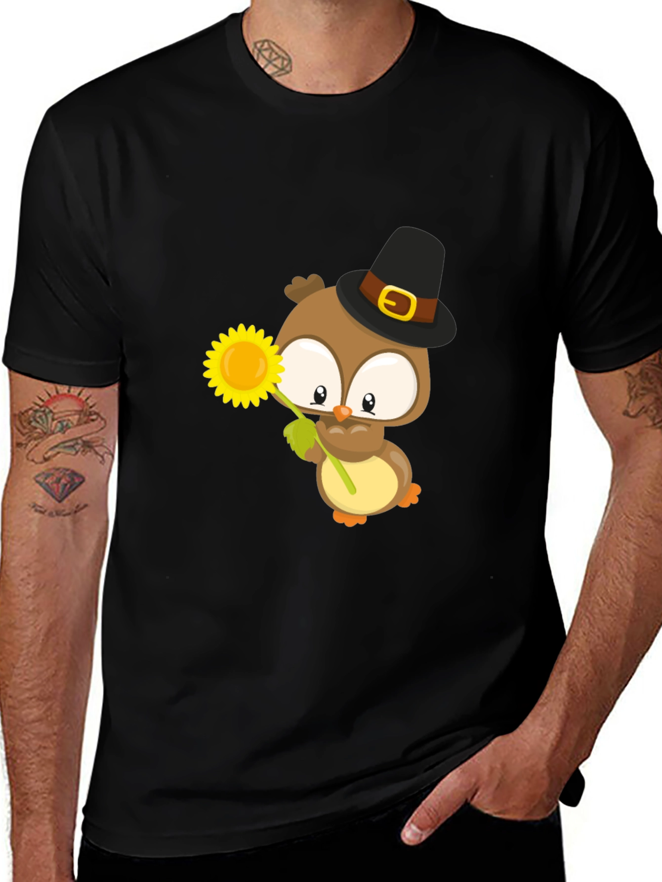 Owl With Sunflower Graphic Tee