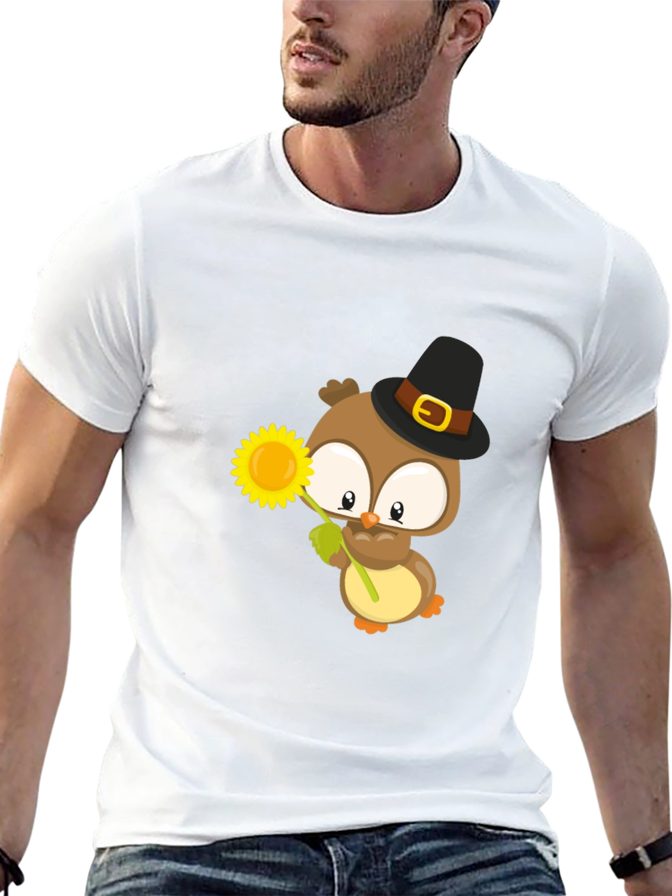 Owl With Sunflower Graphic Tee