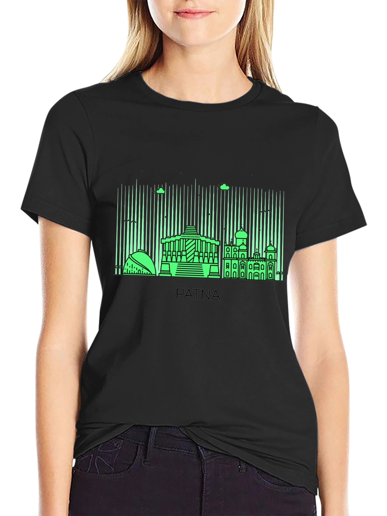 Patna Skyline Graphic T-Shirt - Black