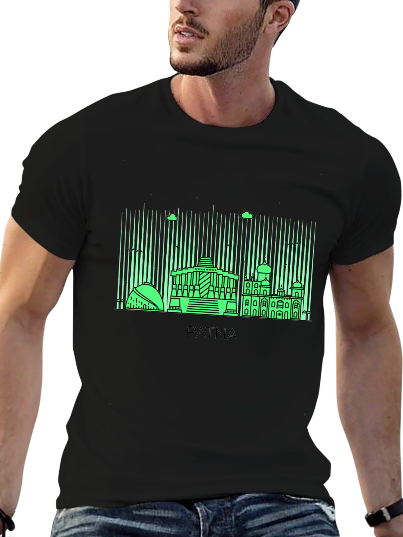 Patna Skyline Graphic T-Shirt - Black