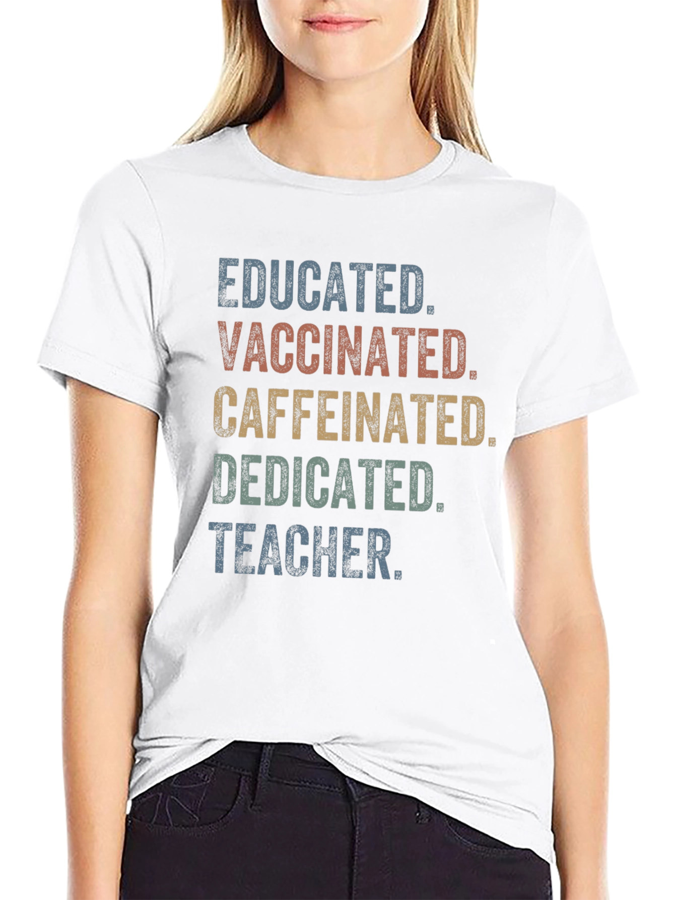 Educated Vaccinated Caffeinated Teacher T-Shirt