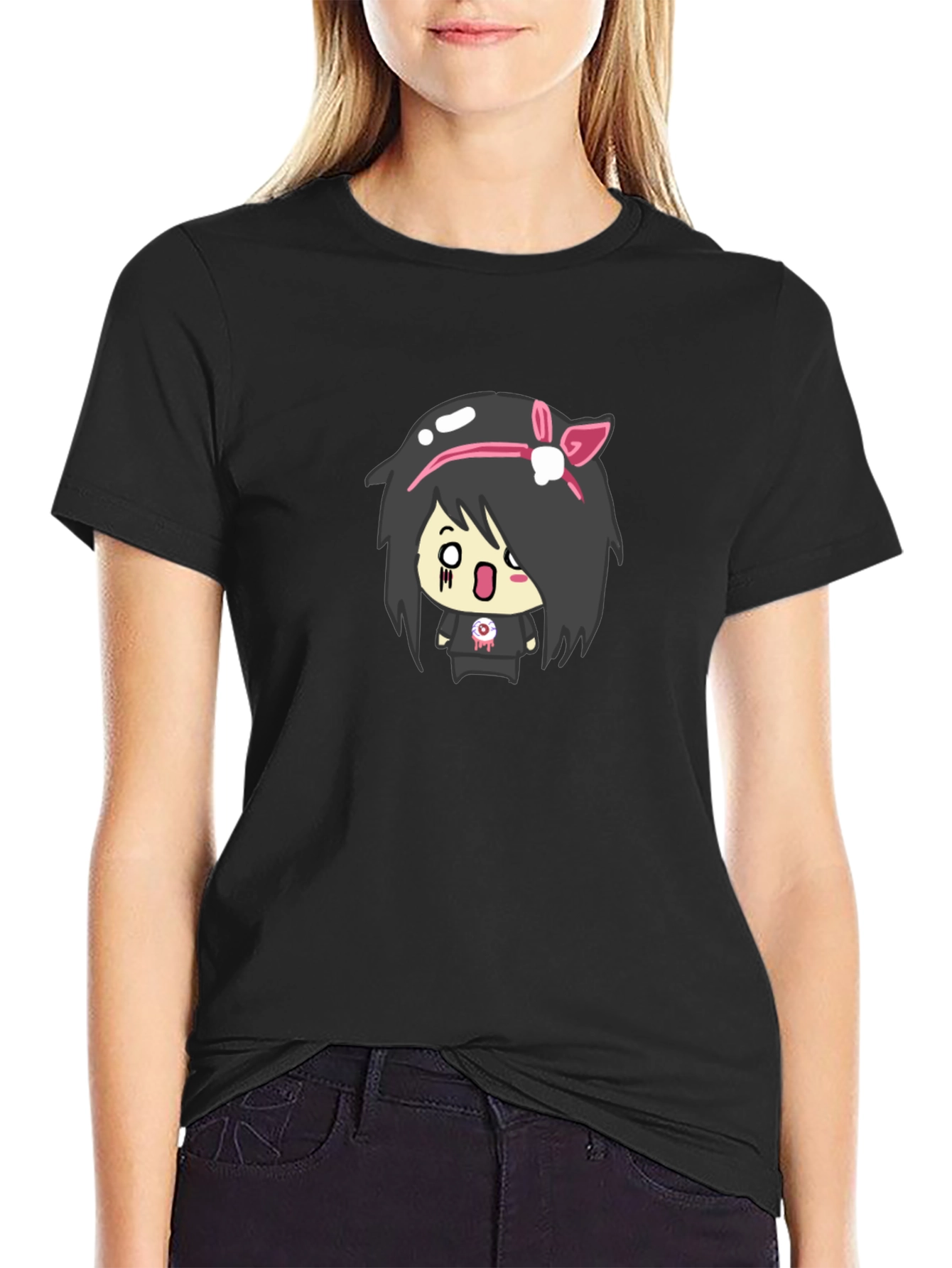 Emo Girl Graphic Black T-Shirt