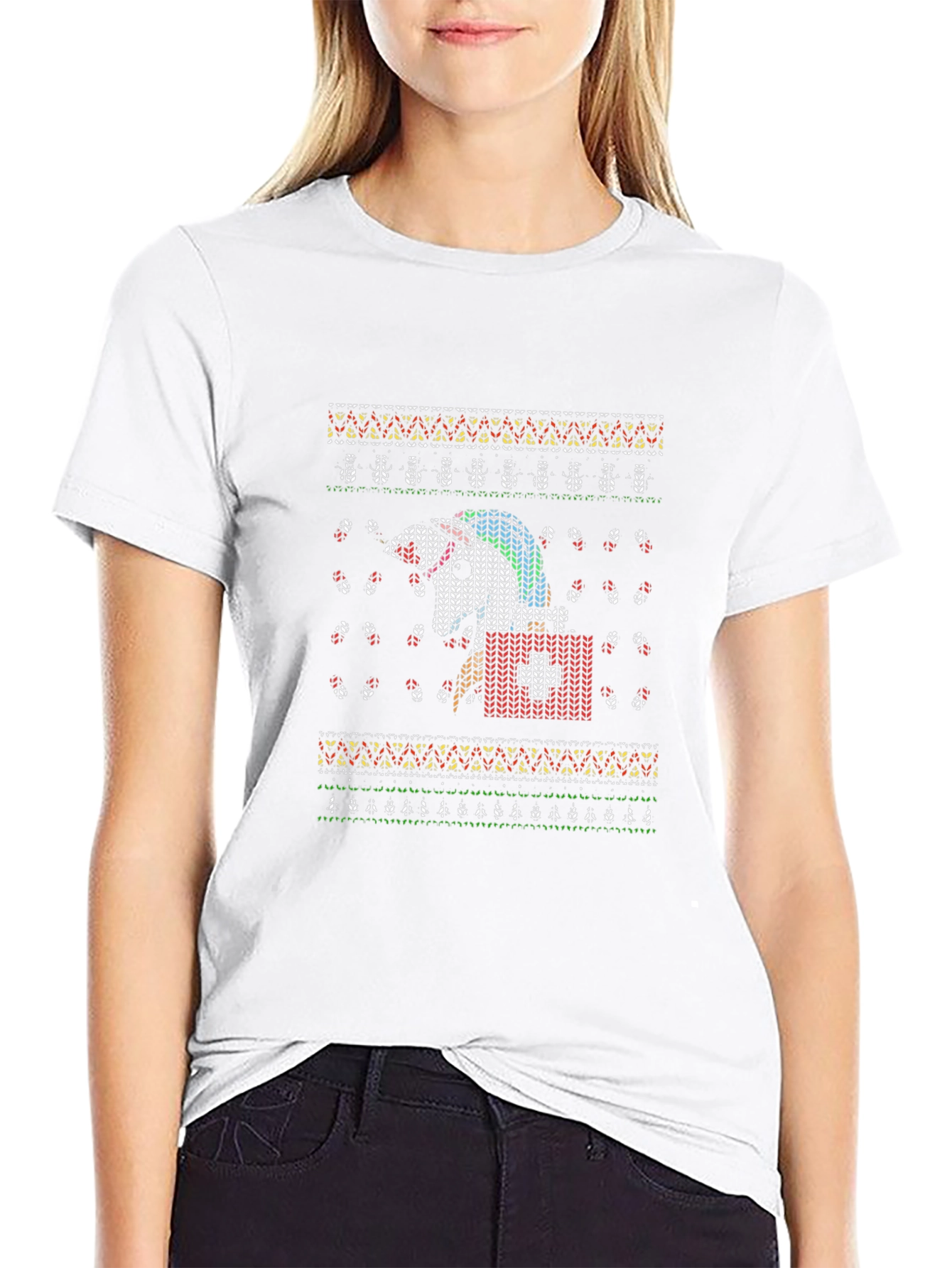 Unicorn Christmas Ugly Sweater Knit T-Shirt