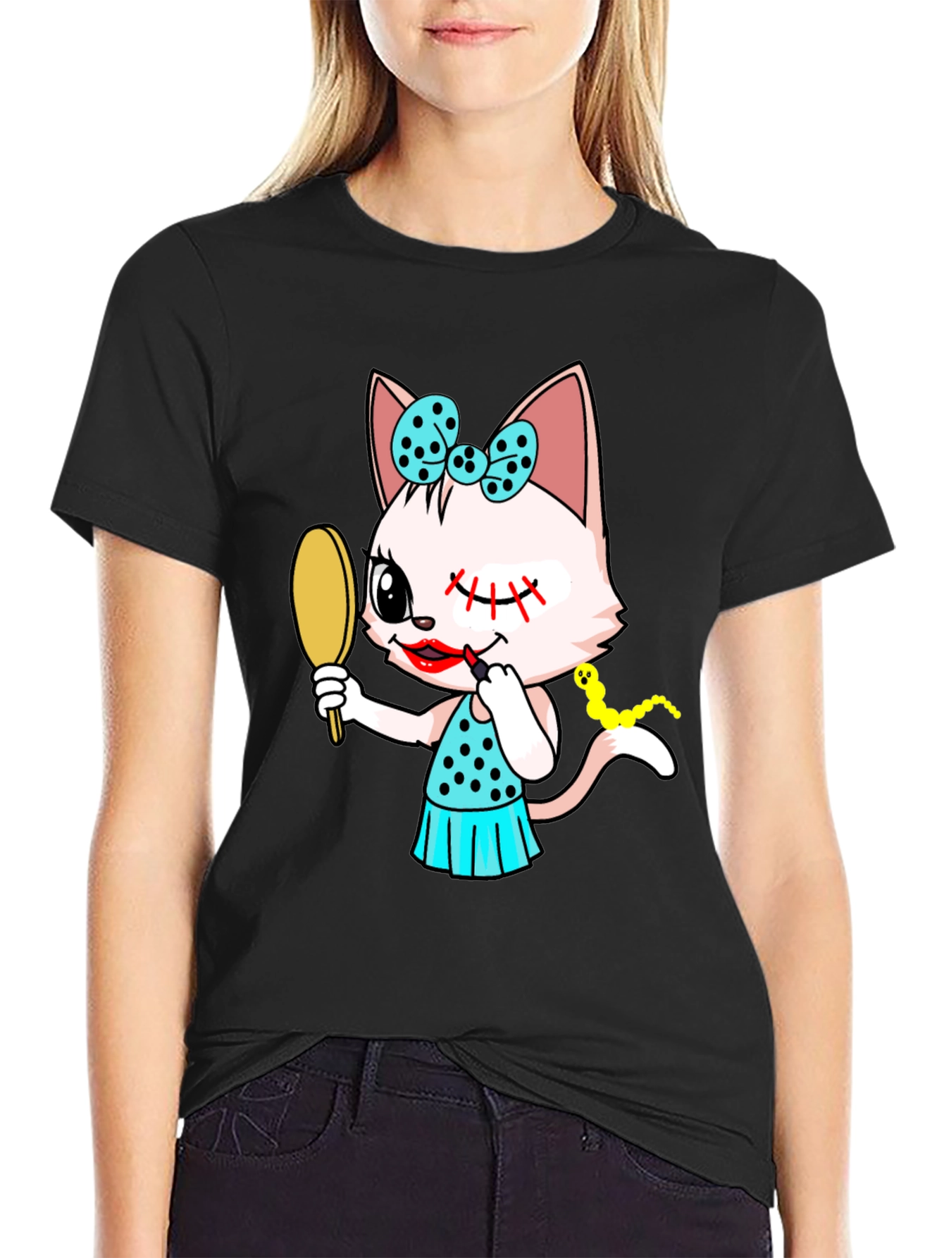 Cute Cat Makeup Artist Graphic Tee