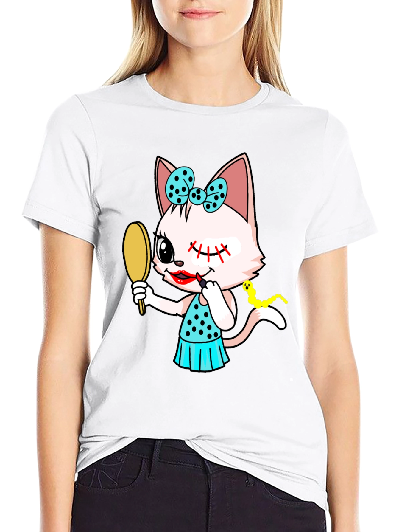 Cute Cat Makeup Artist Graphic Tee