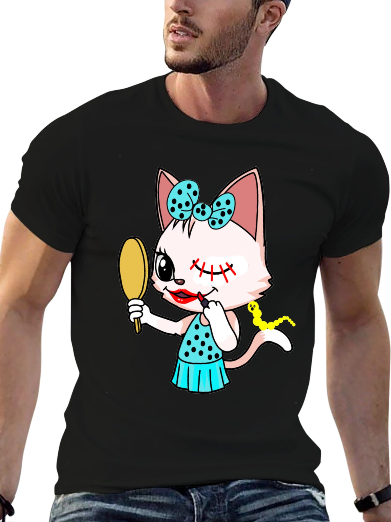 Cute Cat Makeup Artist Graphic Tee