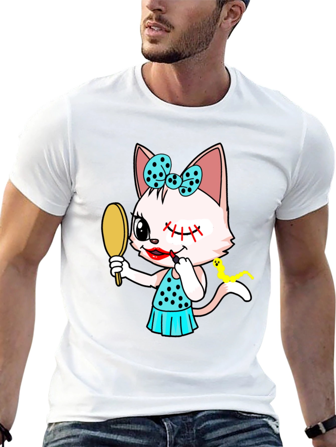 Cute Cat Makeup Artist Graphic Tee