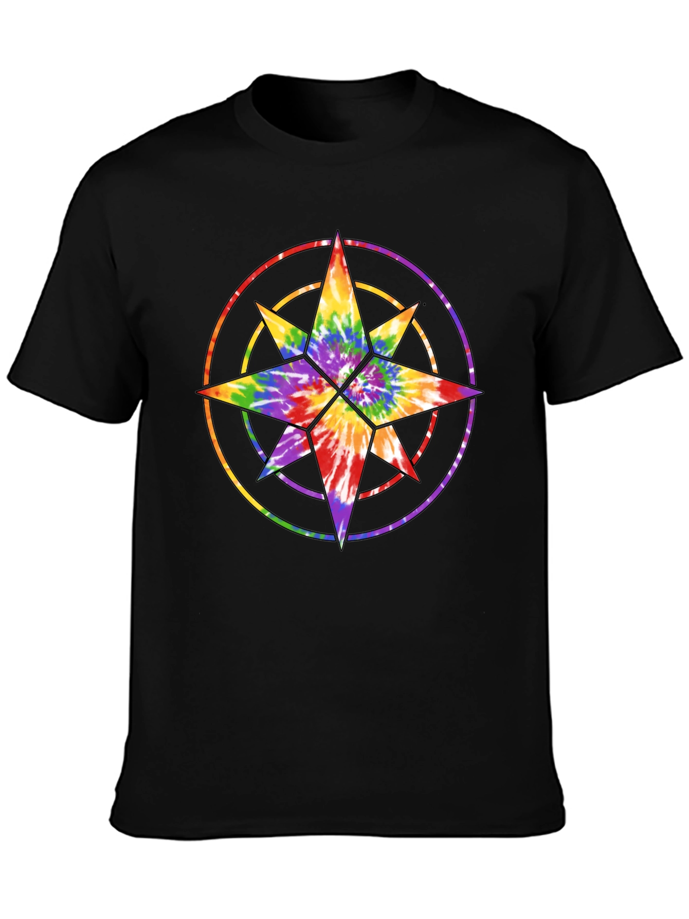 Tie Dye Star Compass Black T-Shirt