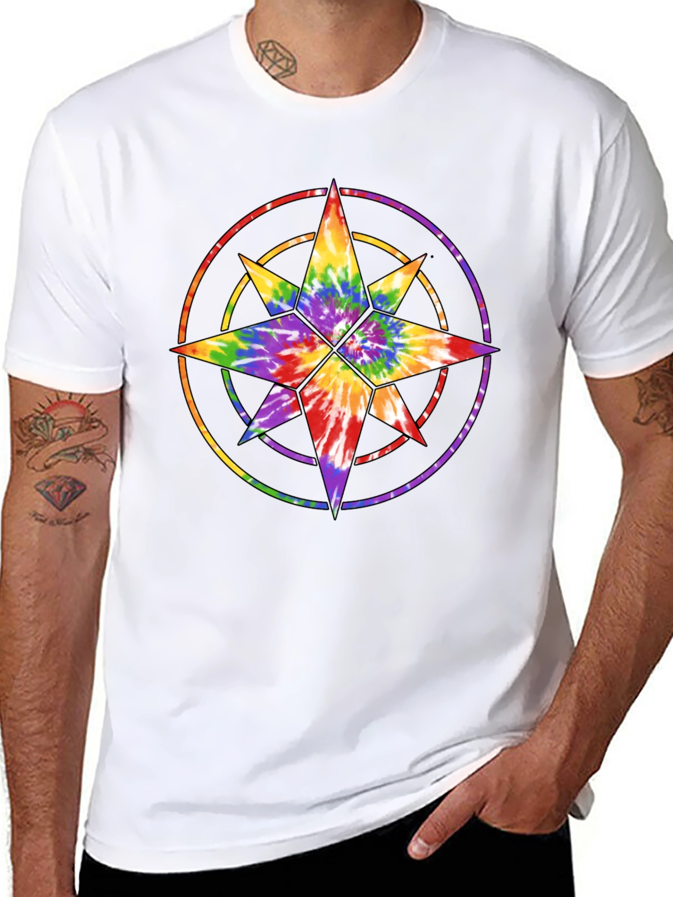 Tie Dye Star Compass Black T-Shirt