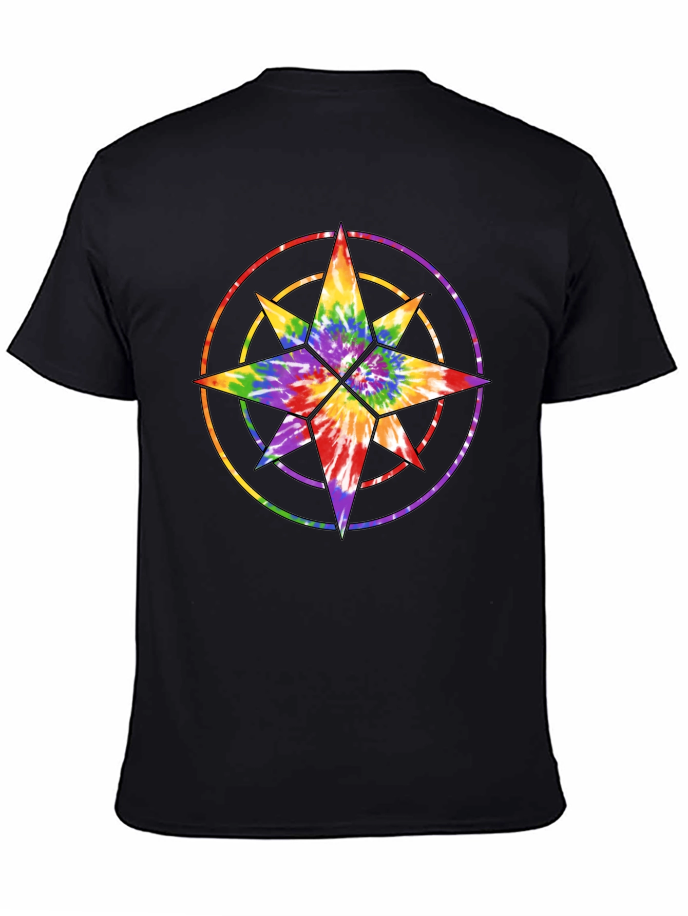 Tie Dye Star Compass Black T-Shirt