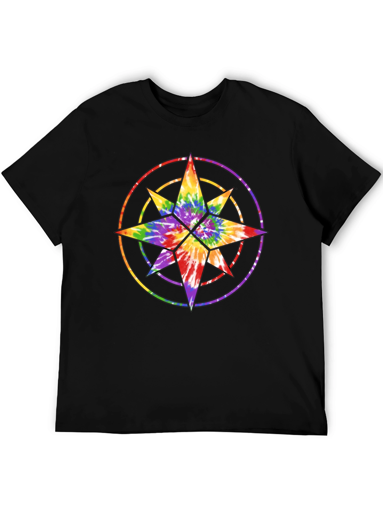 Tie Dye Star Compass Black T-Shirt