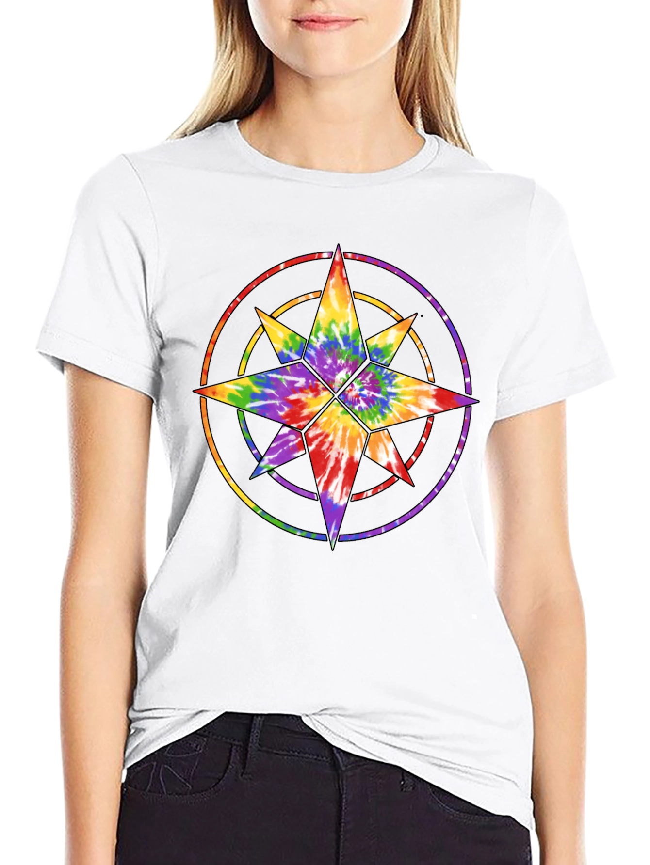 Tie Dye Star Compass Black T-Shirt