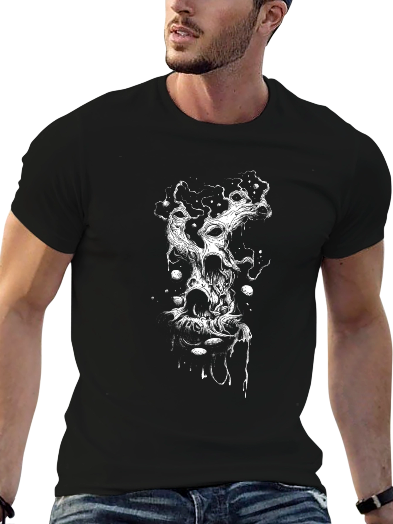Distorted Skull Graphic Black T-Shirt