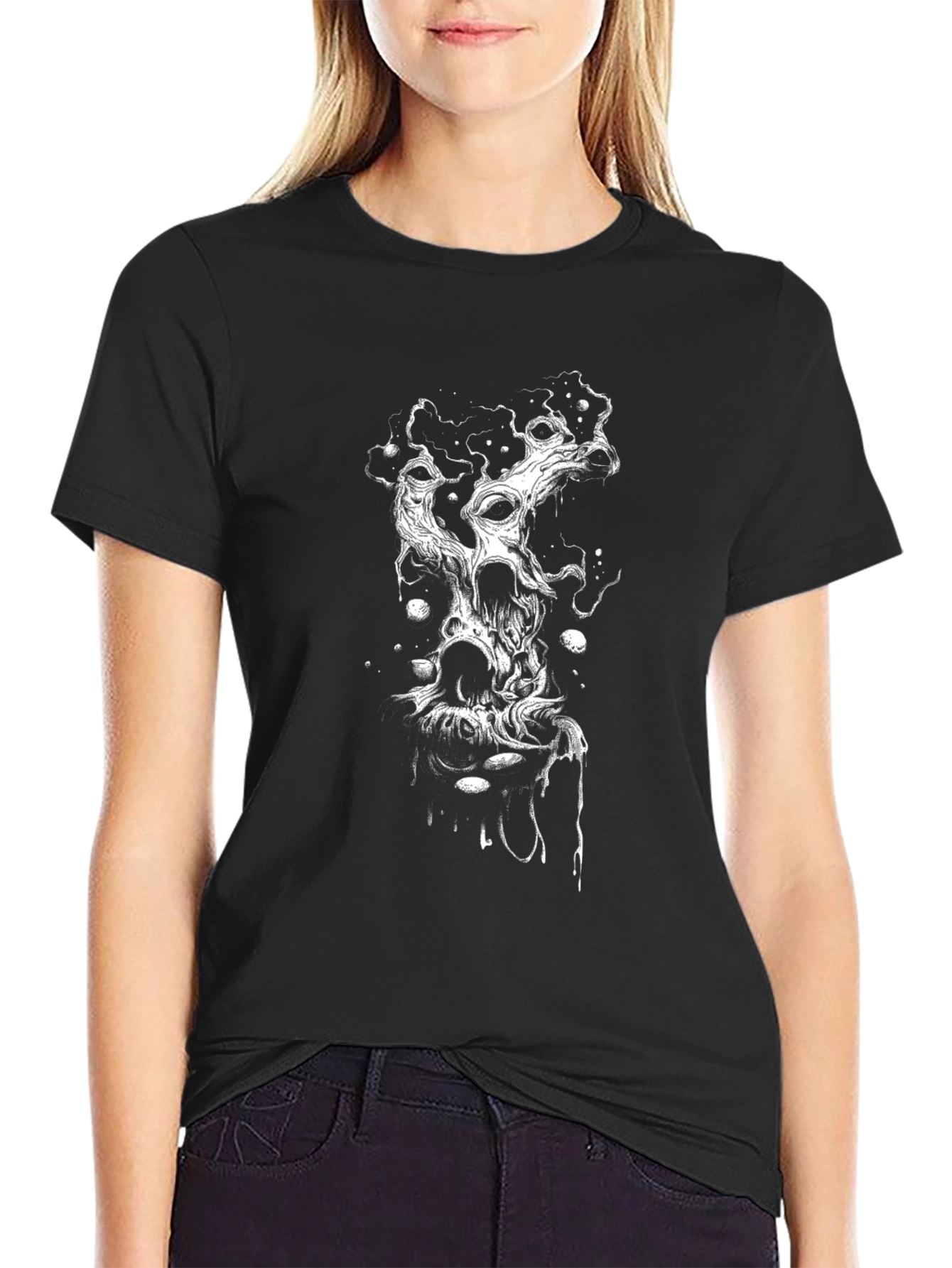 Distorted Skull Graphic Black T-Shirt
