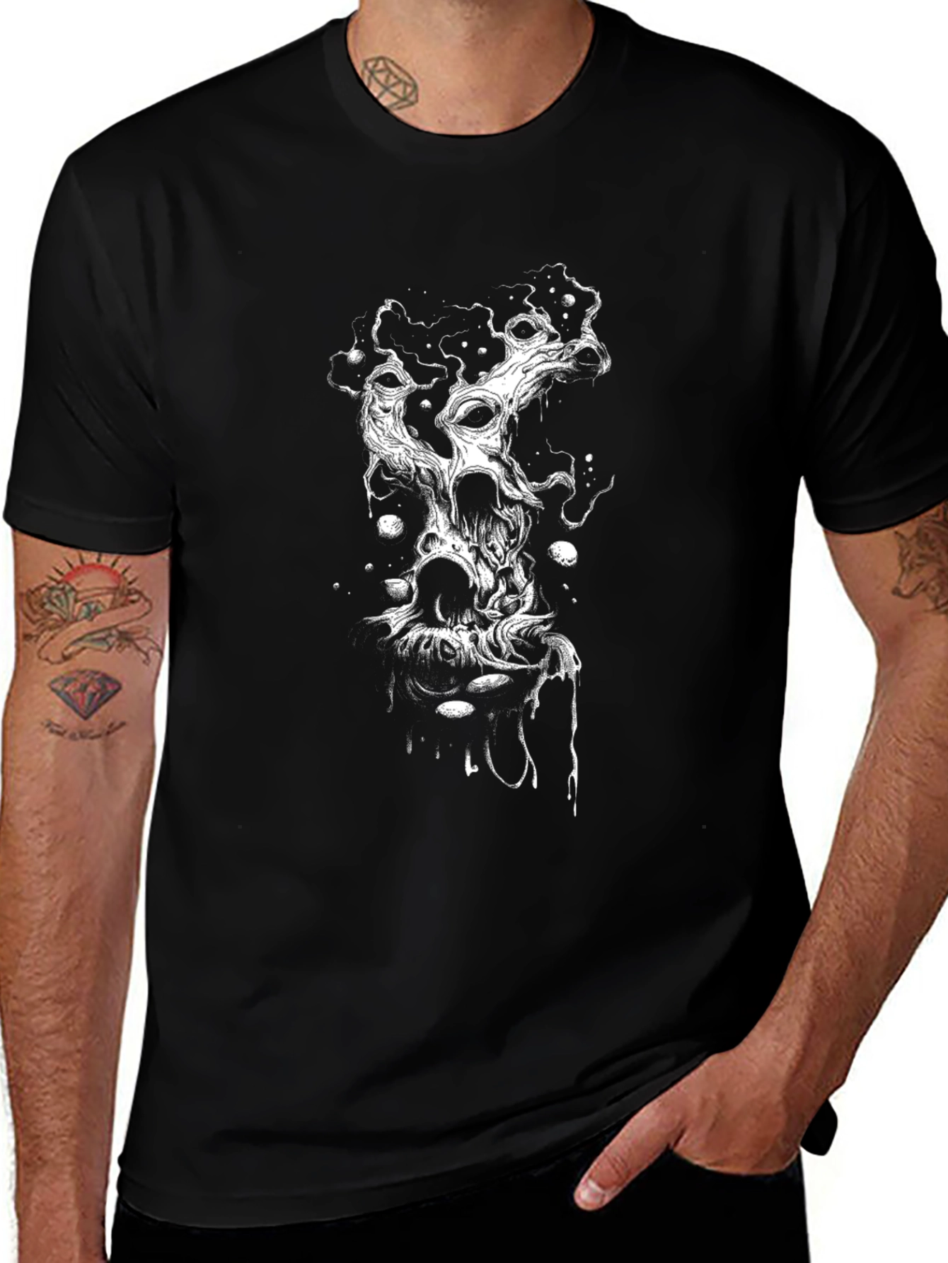 Distorted Skull Graphic Black T-Shirt
