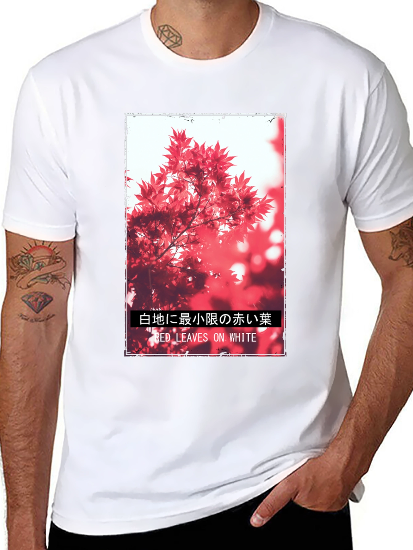 Red Leaves on White Graphic Tee