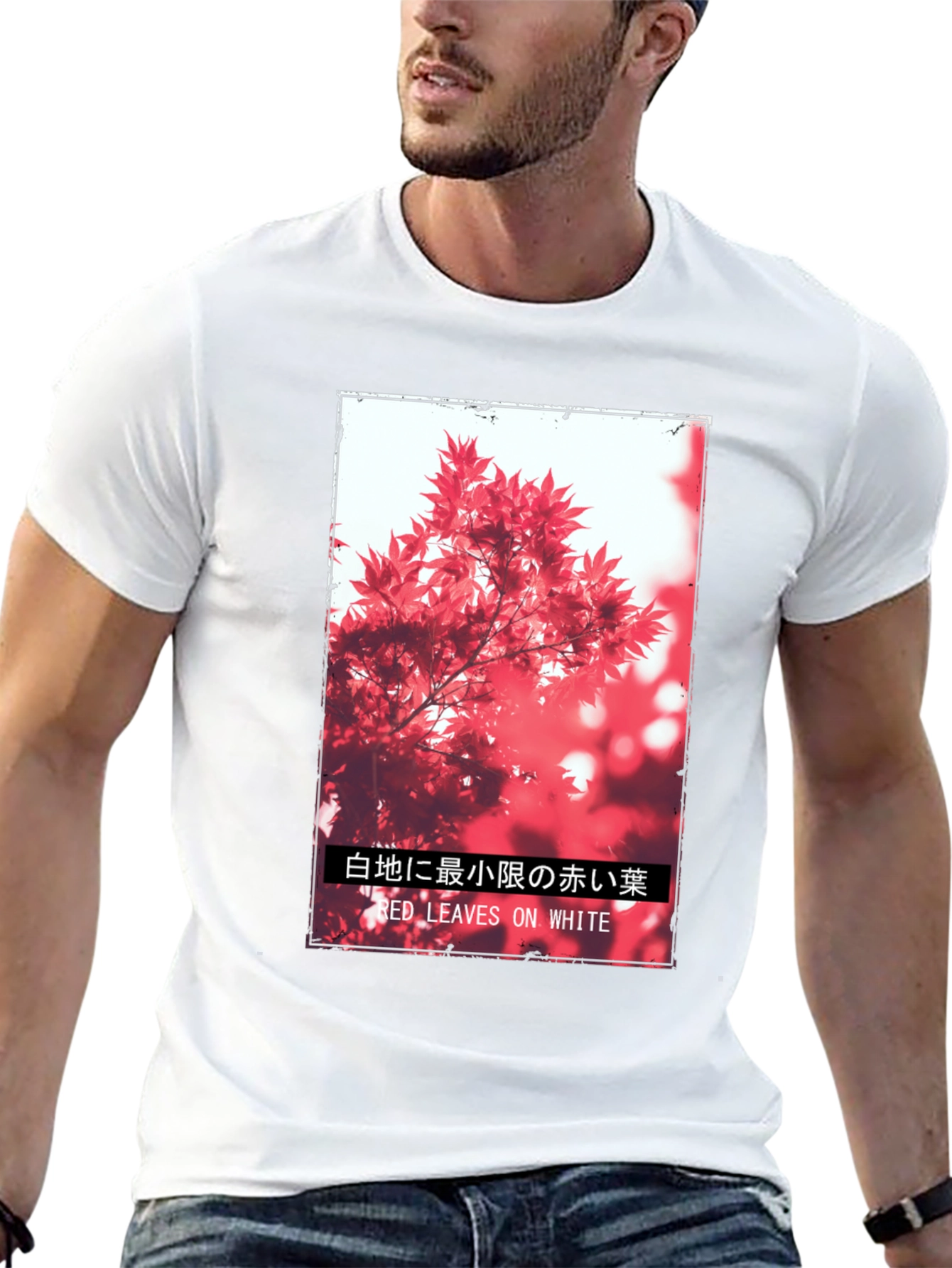 Red Leaves on White Graphic Tee