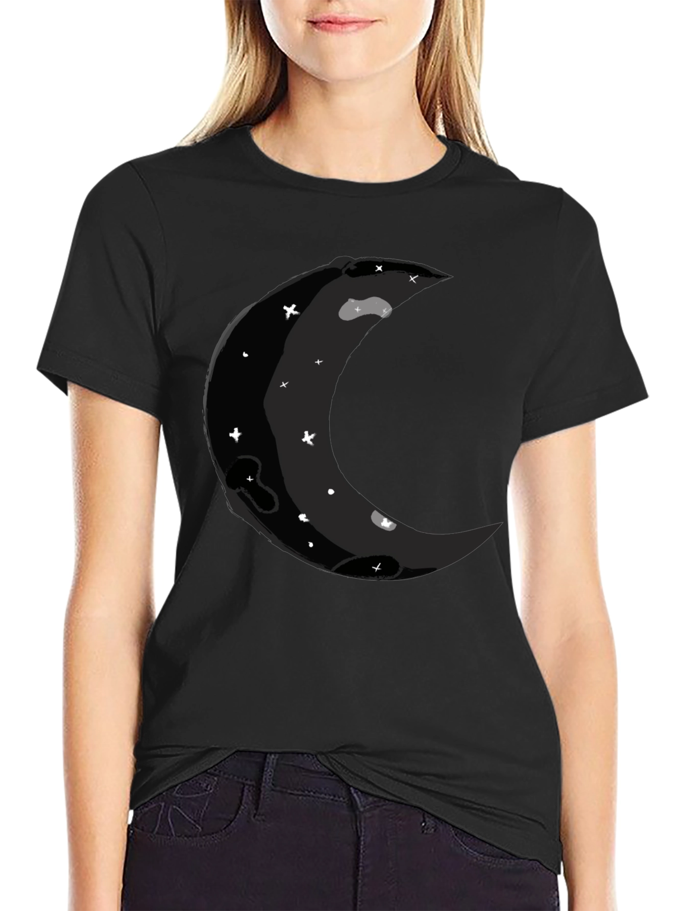 Crescent Moon Graphic Black T-Shirt