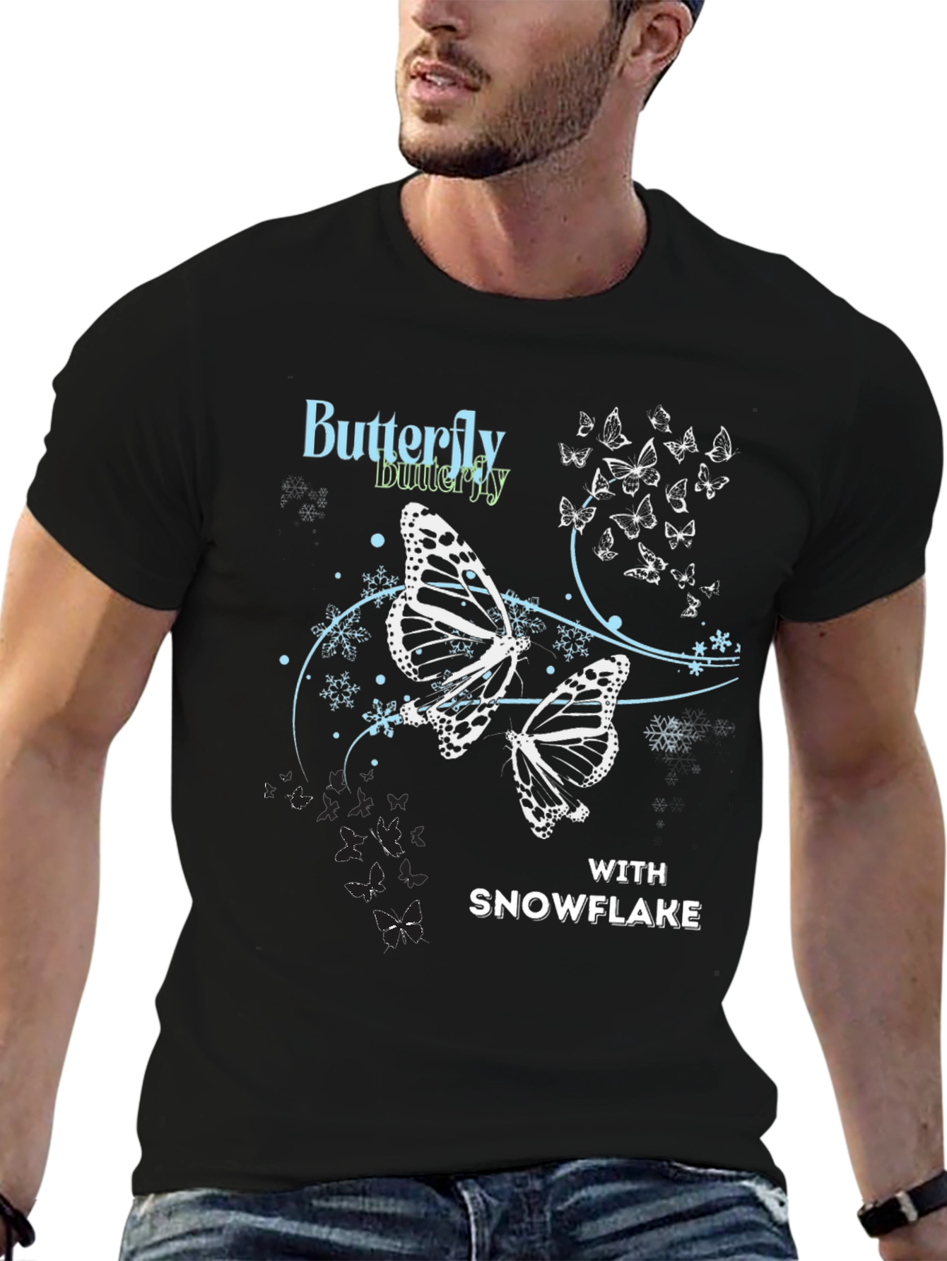 Butterfly Snowflake Graphic Tee - Black Casual Top