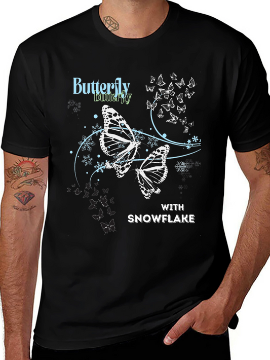 Butterfly Snowflake Graphic Tee - Black Casual Top