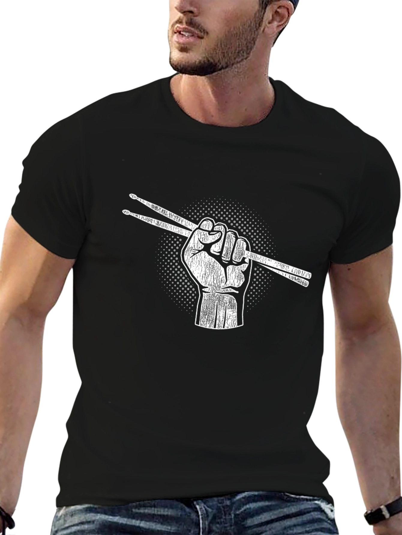 Drummers Fist Graphic T-Shirt - Black Cotton