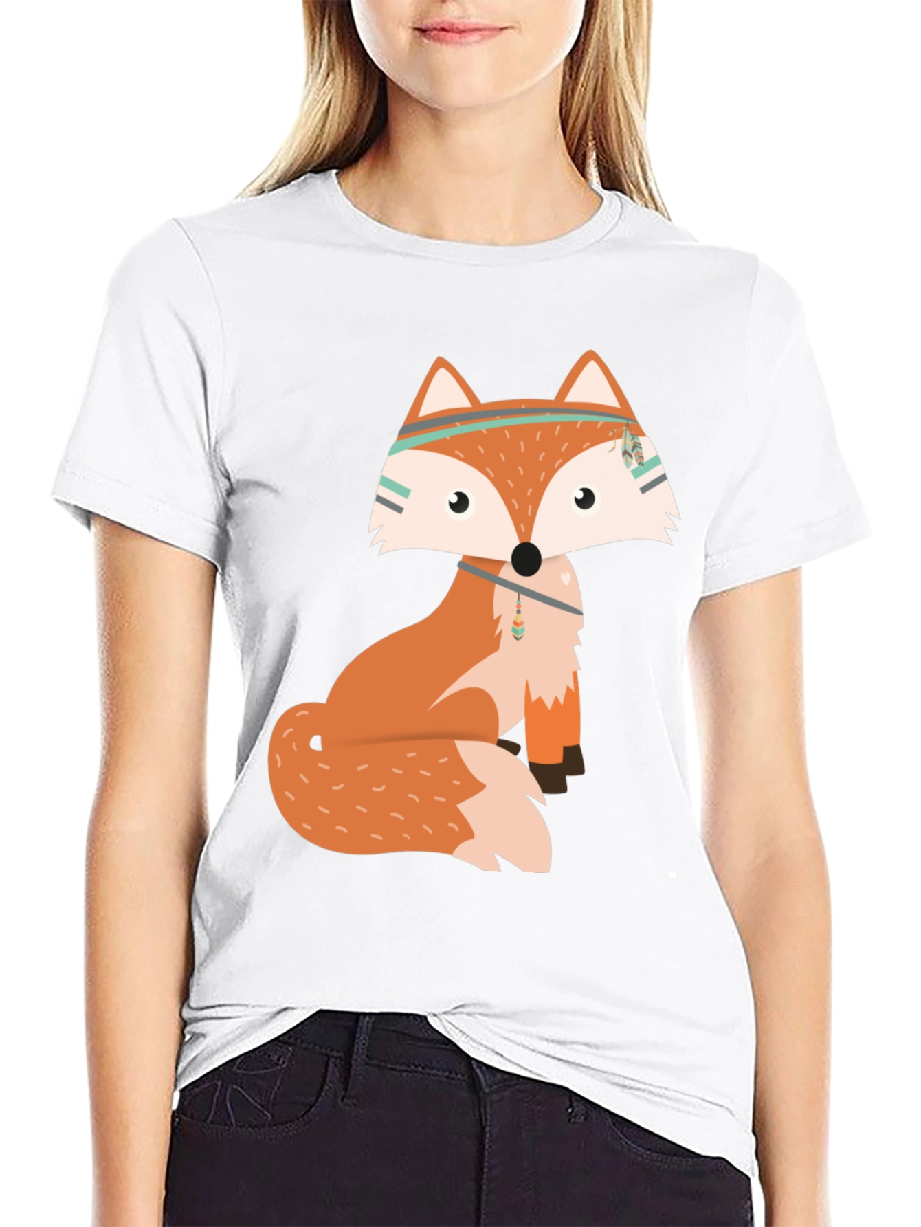 Trendy Fox Graphic Tee - Black Cotton Blend