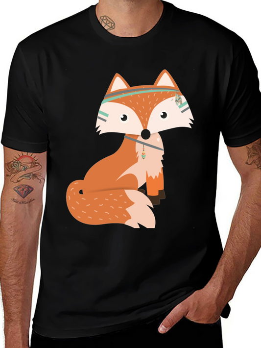 Trendy Fox Graphic Tee - Black Cotton Blend