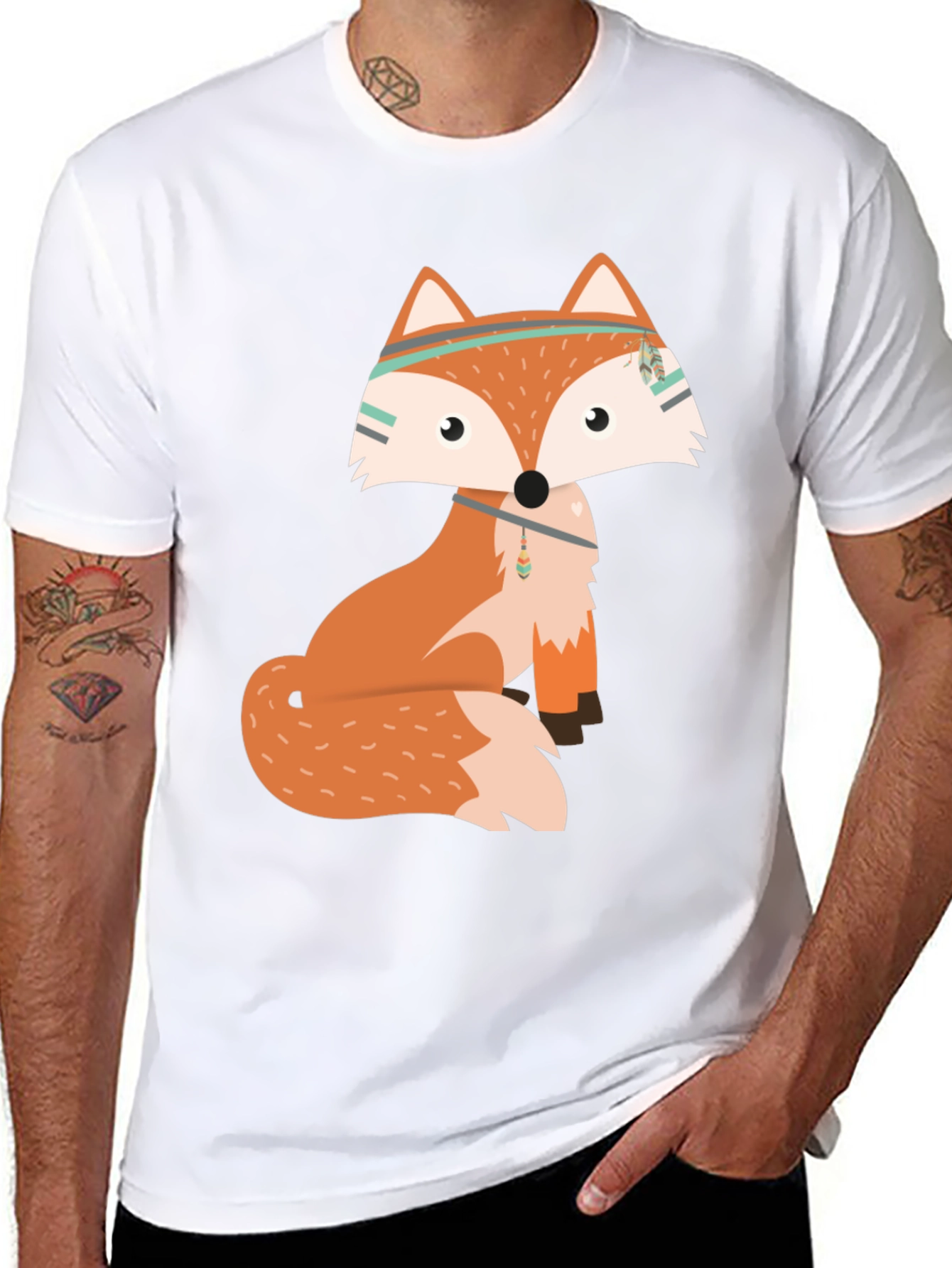 Trendy Fox Graphic Tee - Black Cotton Blend