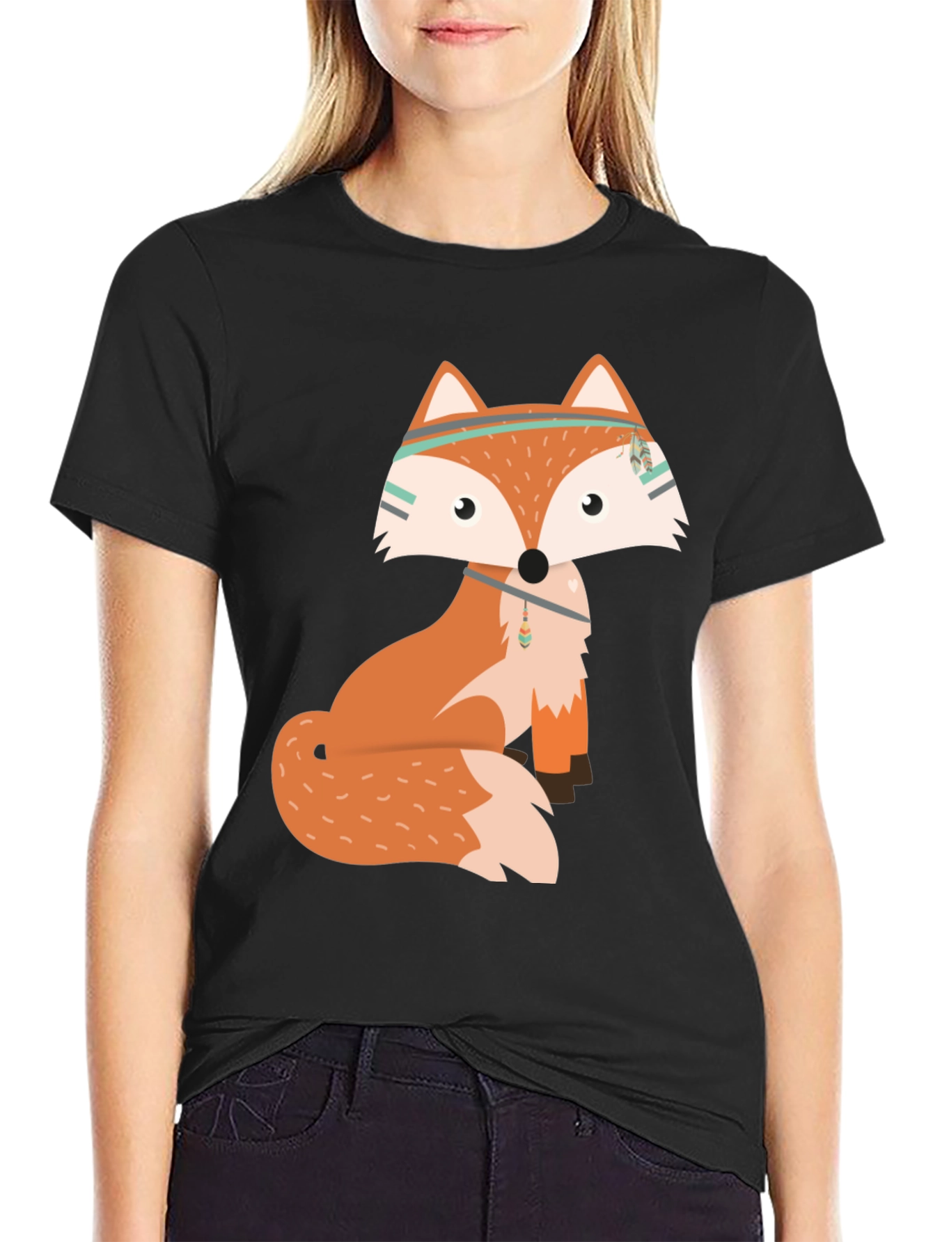 Trendy Fox Graphic Tee - Black Cotton Blend