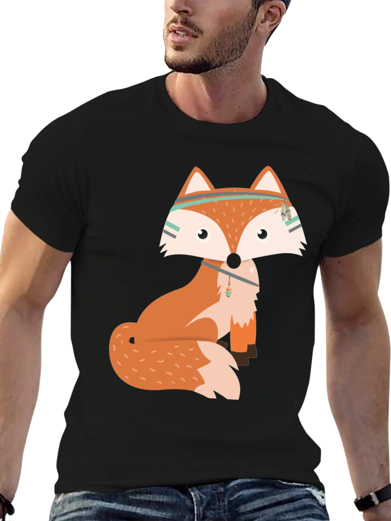 Trendy Fox Graphic Tee - Black Cotton Blend
