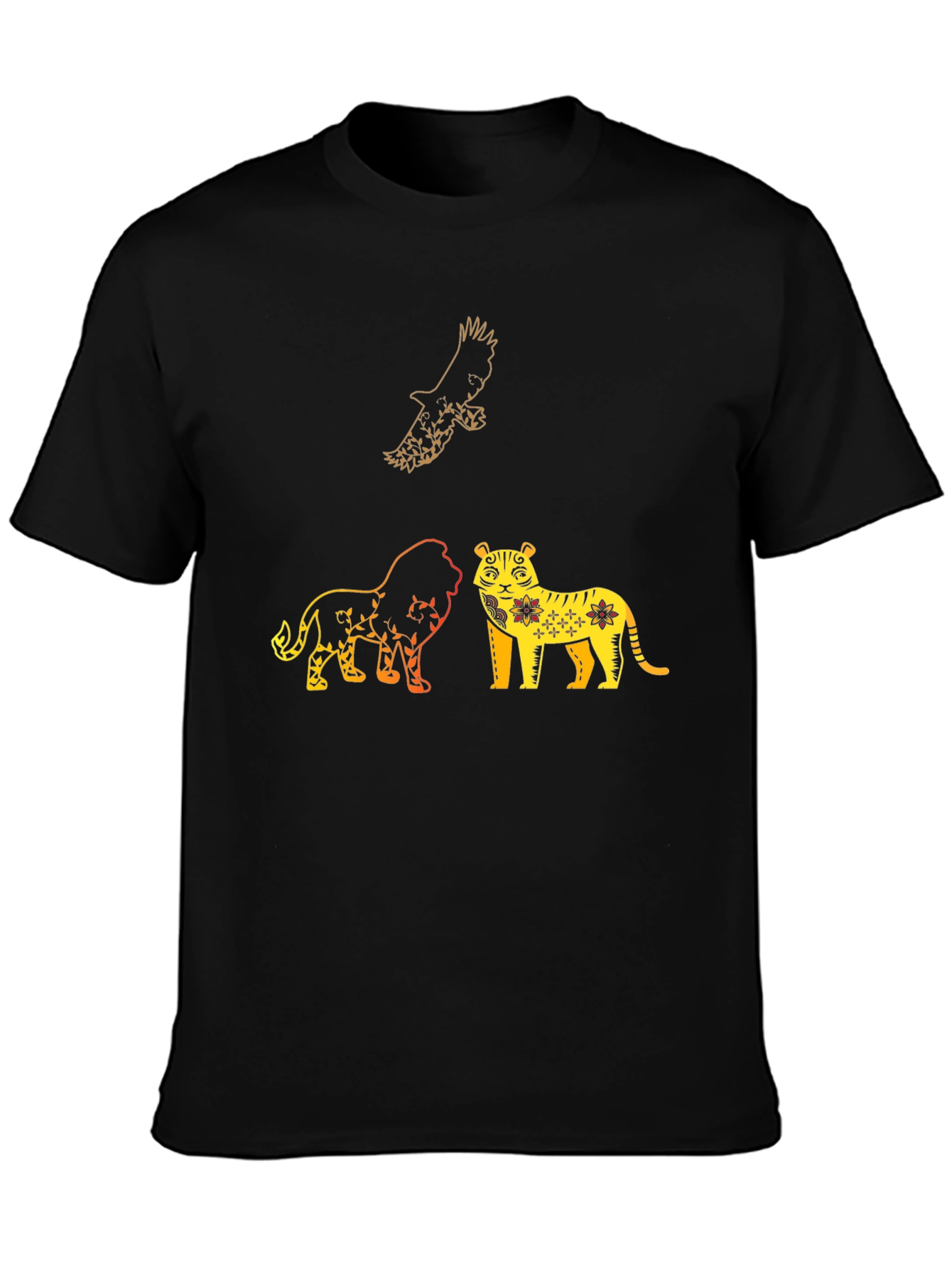Lion Tiger Eagle Graphic Print T-Shirt