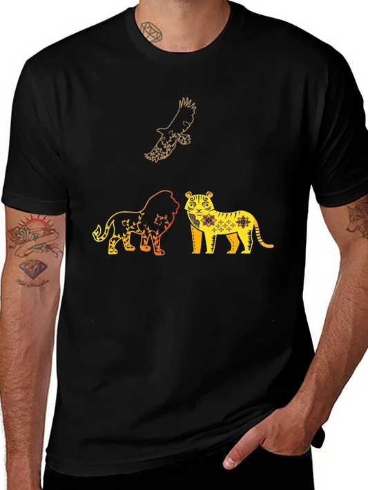 Lion Tiger Eagle Graphic Print T-Shirt