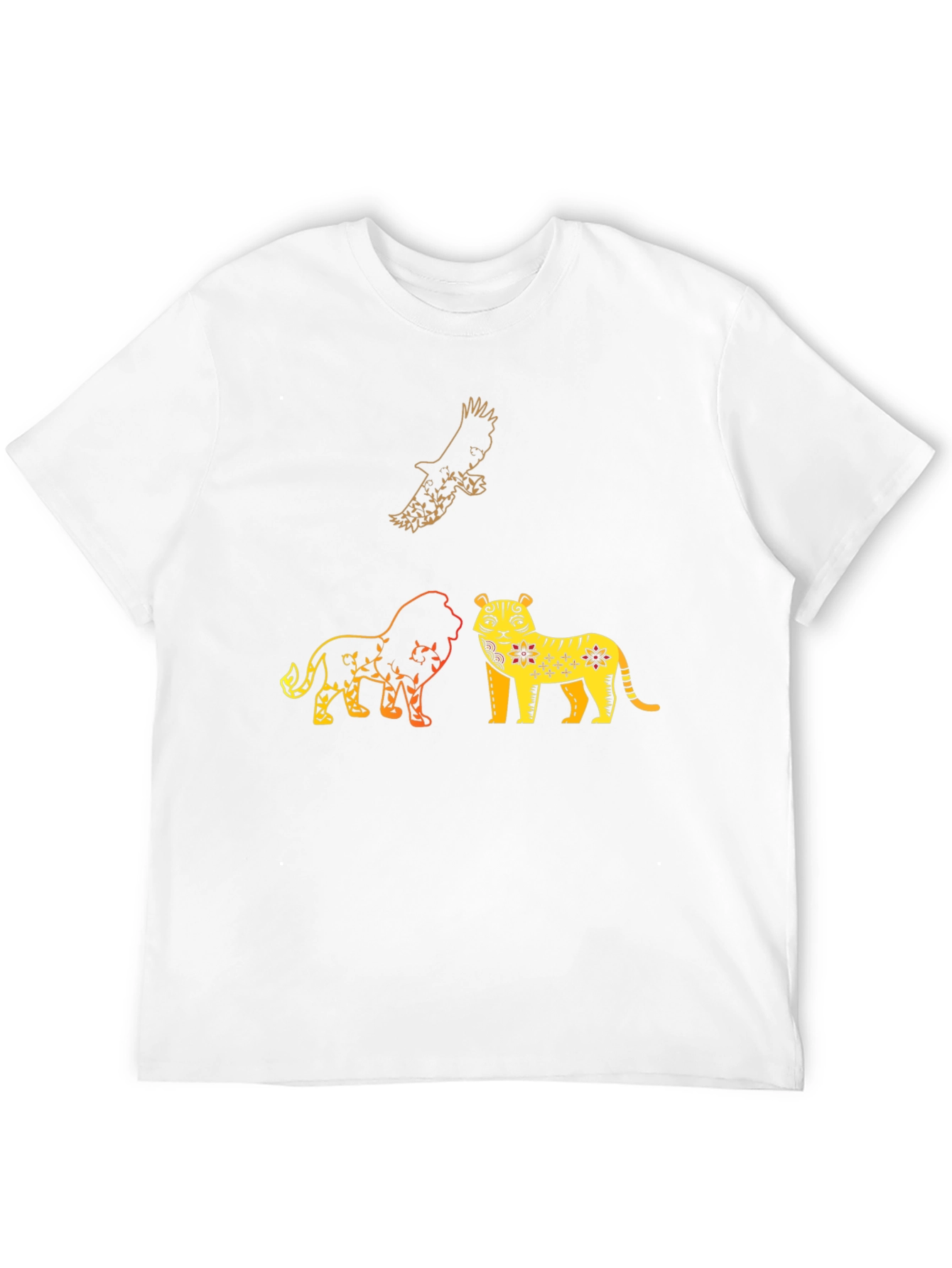 Lion Tiger Eagle Graphic Print T-Shirt