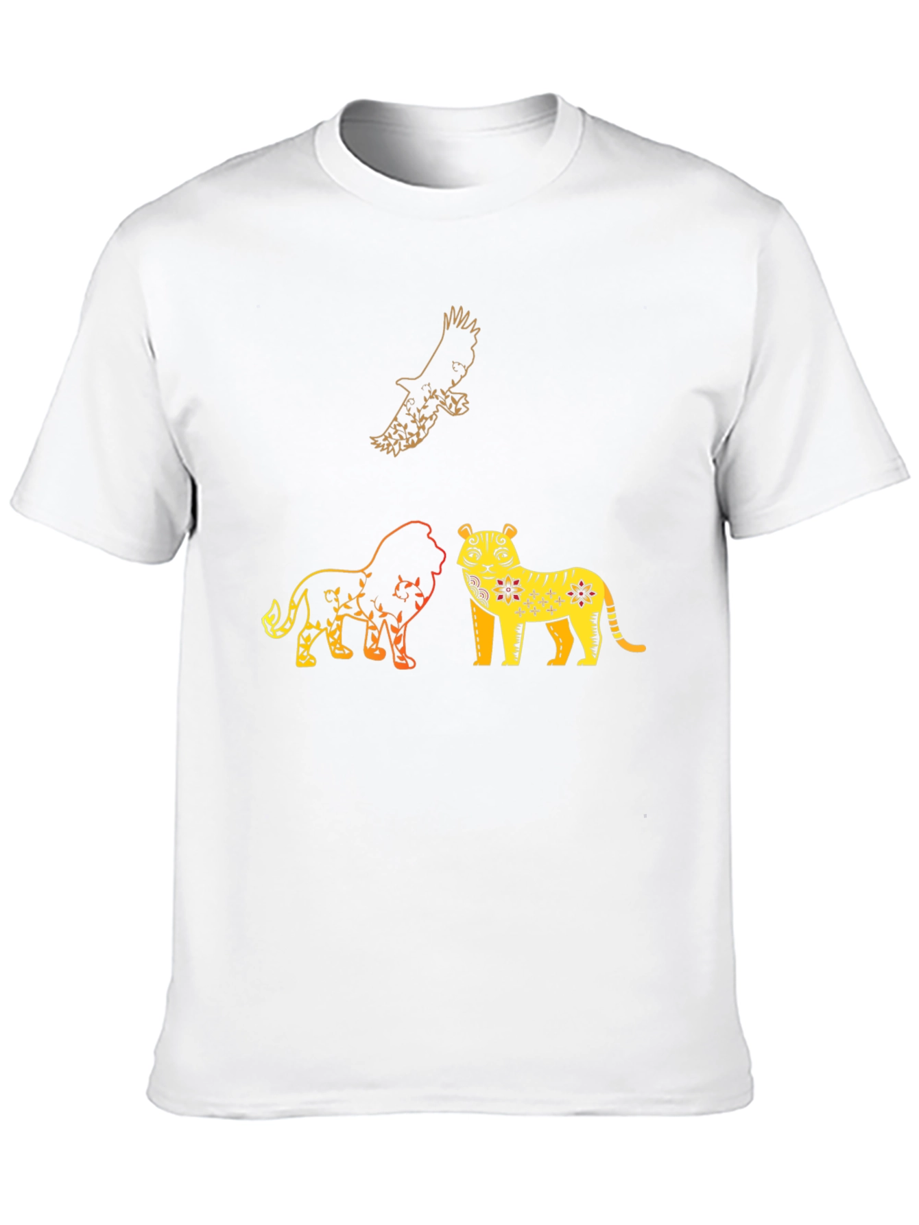 Lion Tiger Eagle Graphic Print T-Shirt