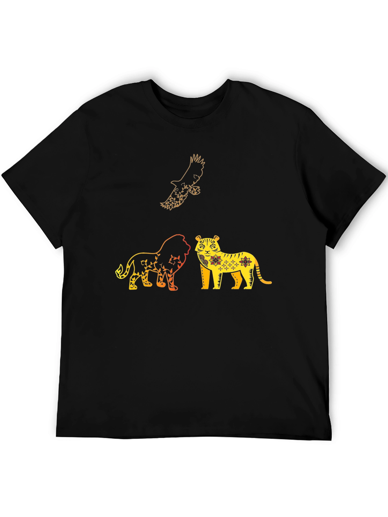 Lion Tiger Eagle Graphic Print T-Shirt