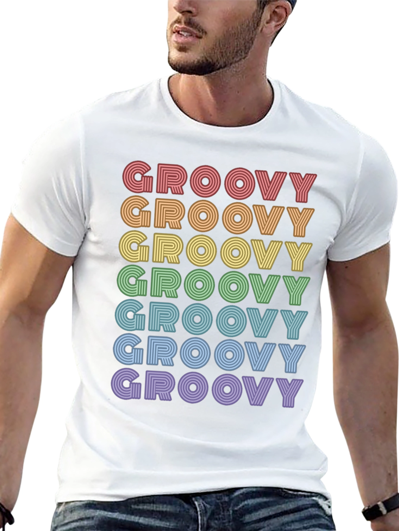 Retro Groovy Rainbow Text T-Shirt - Unisex