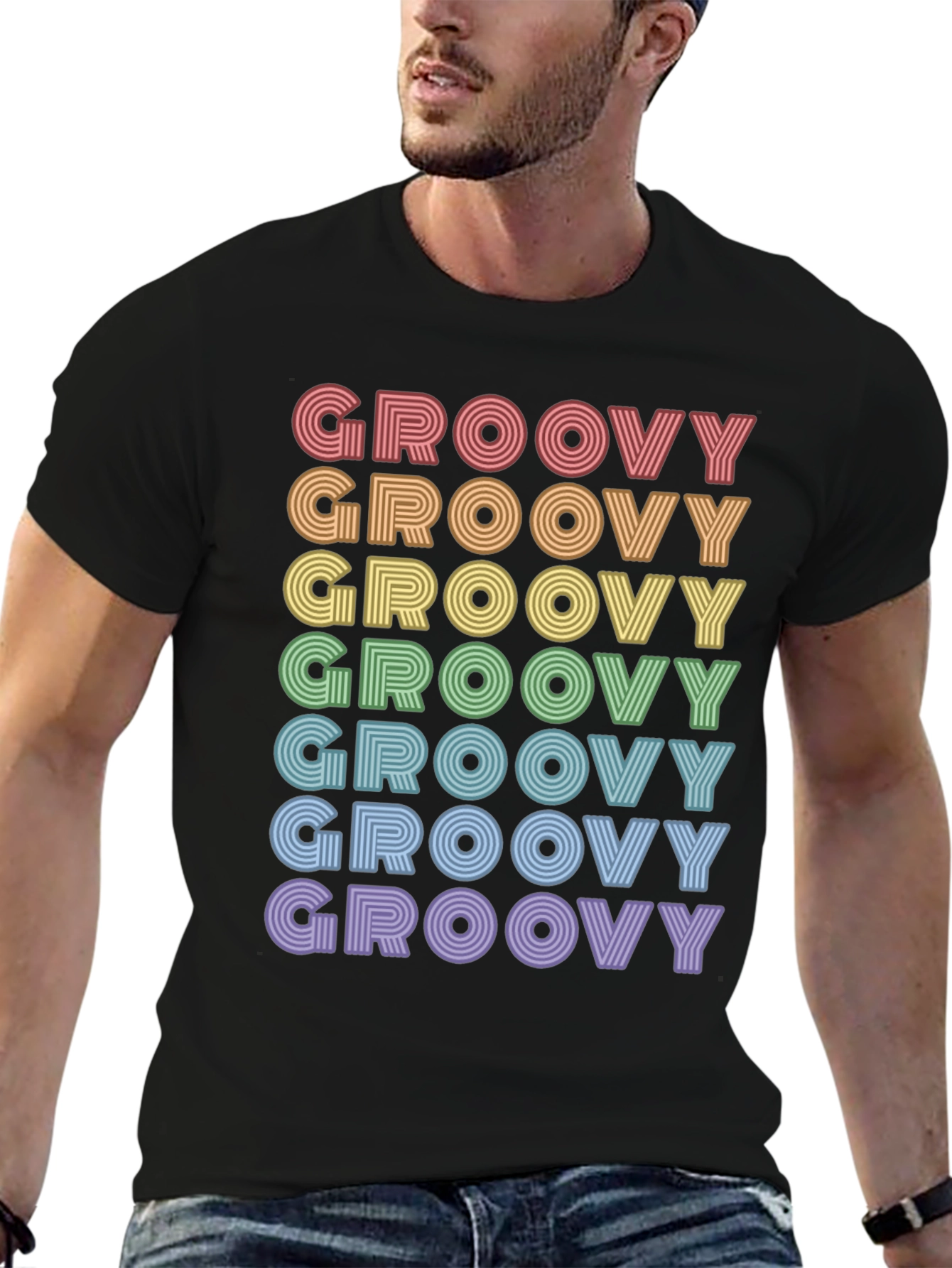 Retro Groovy Rainbow Text T-Shirt - Unisex