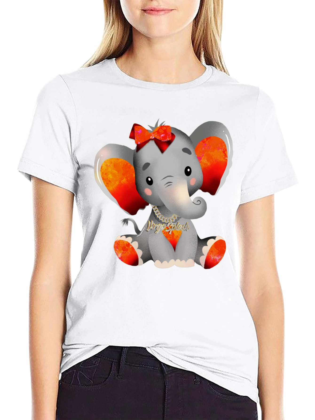 Cute Elephant Graphic Tee - Black Cotton Blend
