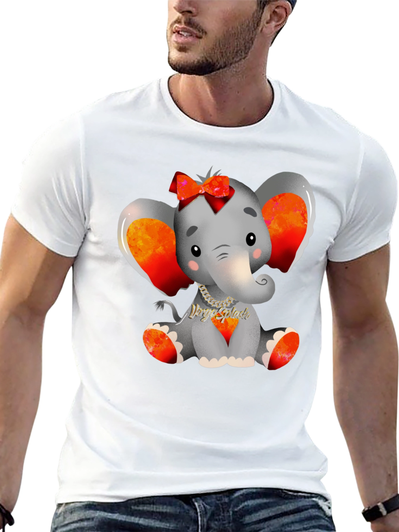 Cute Elephant Graphic Tee - Black Cotton Blend