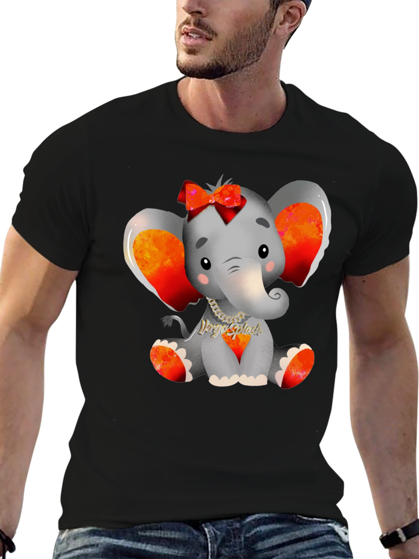 Cute Elephant Graphic Tee - Black Cotton Blend