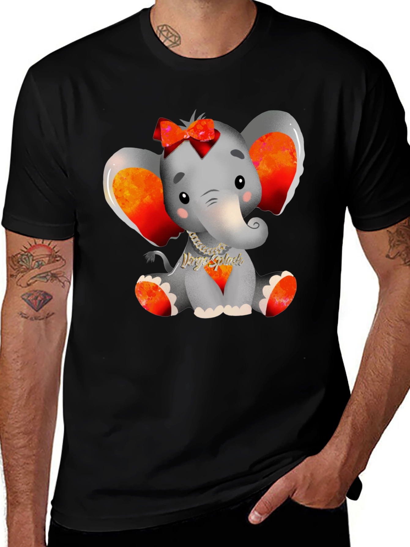 Cute Elephant Graphic Tee - Black Cotton Blend