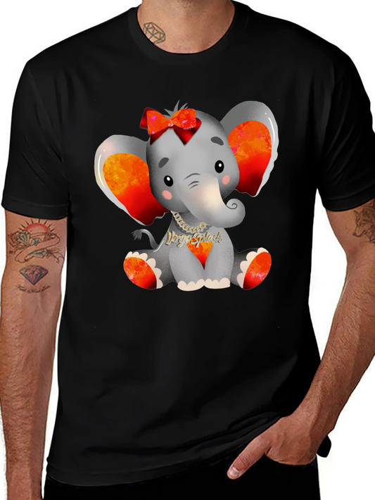 Cute Elephant Graphic Tee - Black Cotton Blend