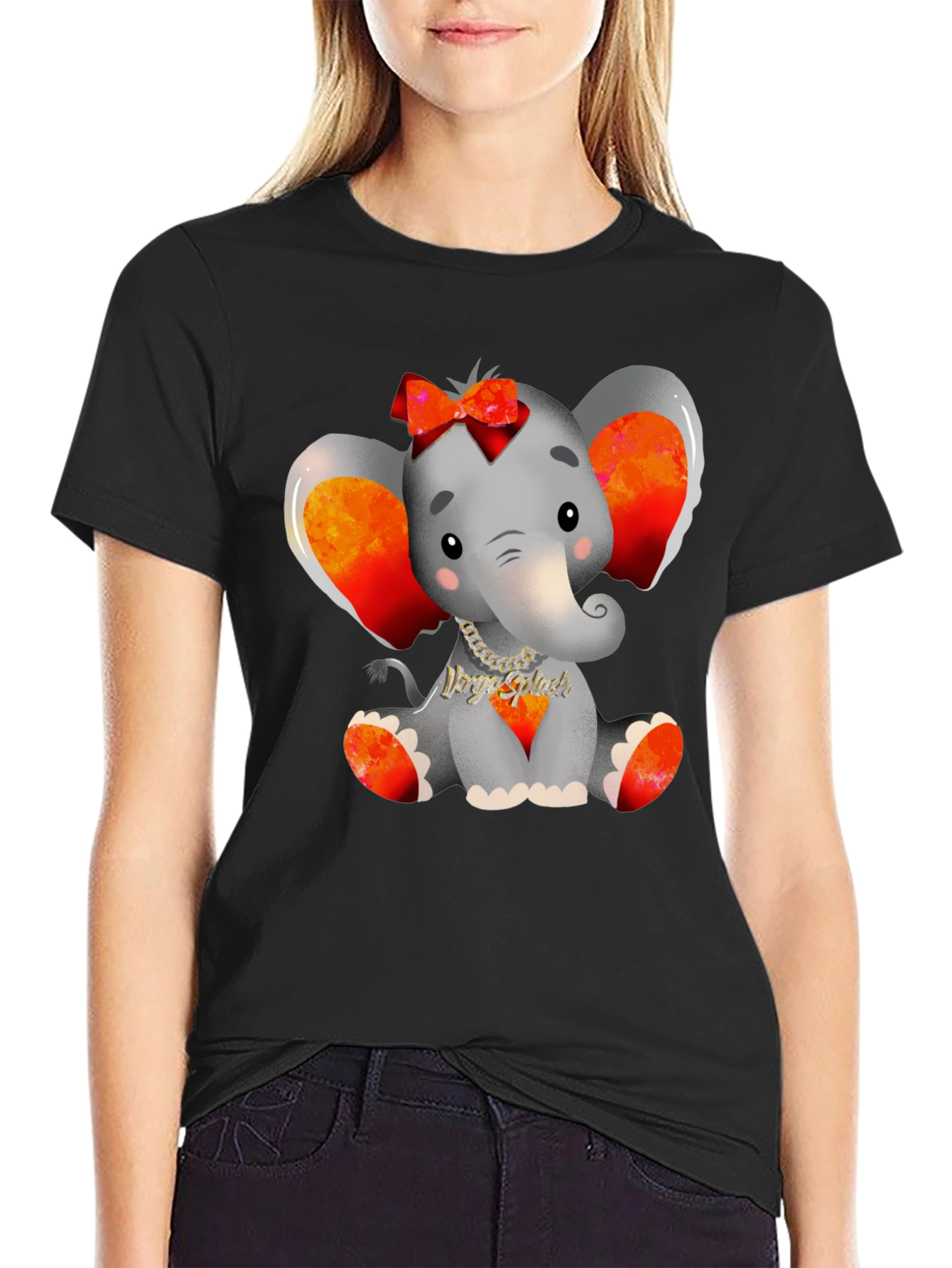 Cute Elephant Graphic Tee - Black Cotton Blend